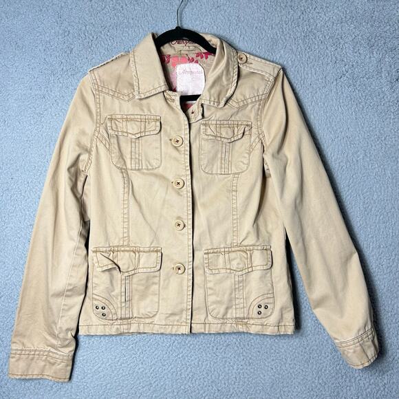 Vintage Aeropostale Jacket Womens M Tan Khaki Long Sleeve Button Down Y2K - Picture 1 of 16